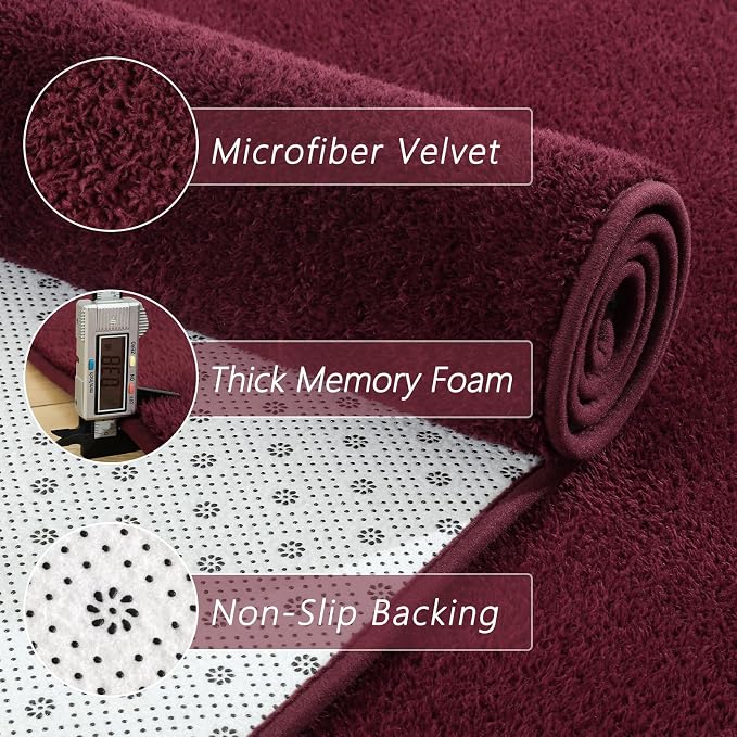 5x7 Feet Red Area Rugs for Bedroom, Indoor Washable Memory Foam Burgundy Rug - Image 4