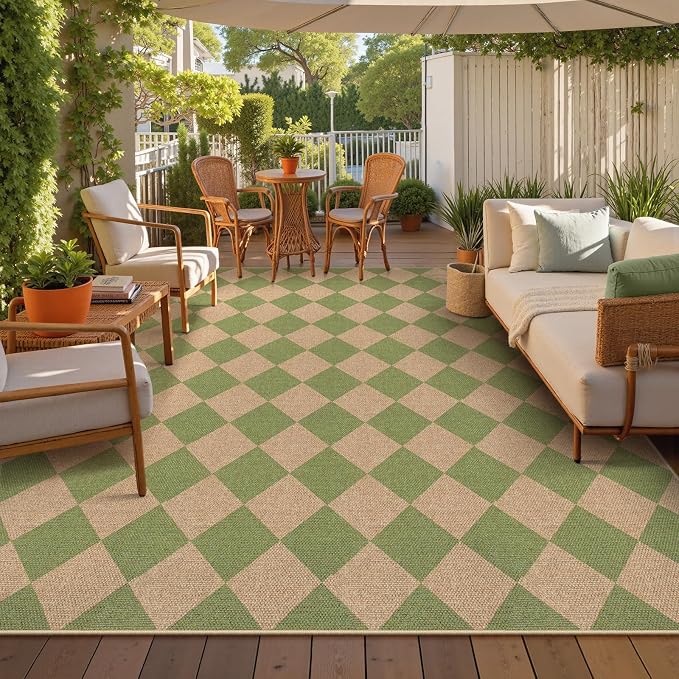 Lahome Checkered Dining Living Room Rug, 8x10 Washable Indoor Outdoor Easy Jute - Image 6