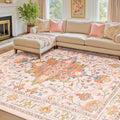 RELEANY Area Rugs 7'x10' Washable Non-Slip, Floral Vintage Distress Medallion by RELEANY