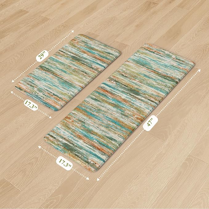 KIMODE Kitchen Mats Cushioned Anti Fatigue 17"x47"+17"x29", Abstract Farmhouse - Image 3