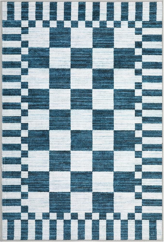 GarveeHome Blue and White Checkered Rug 2x3 Washable Rug Non-Slip - Image 4