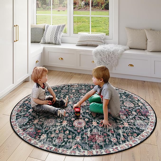 Lahome Moroccan Trellis Washable Round Rugs, Non-Slip Soft Round Rug 4ft - Image 5