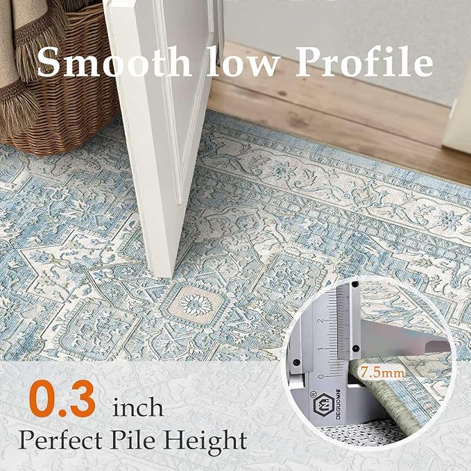 5x7 Washable Vintage Area Rug Blue Oriental Living Room Bedroom Throw Rug - Image 5