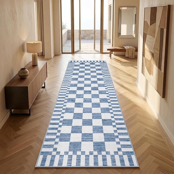 GarveeHome 2×6 Kitchen Runner Rug Non Slip, Dark Blue Checkered Rug, Washable - Image 2