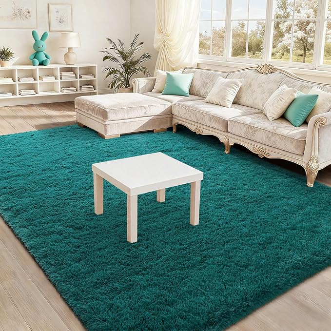 BENRON Teal Green Fluffy Rugs for Living Room Bedroom 4x6, Soft Plush Fuzzy - Image 3