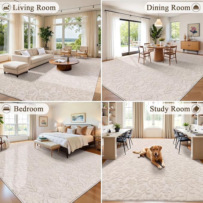 Vaukki 9x12 Area Rug for Living Room, Soft Fluffy Washable Modern Floral Indoor - Image 4