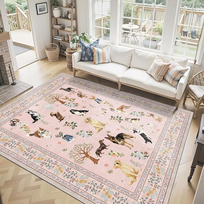 Washable Area Rug 8x10 Pink, Large Soft Dog Rugs - Image 2