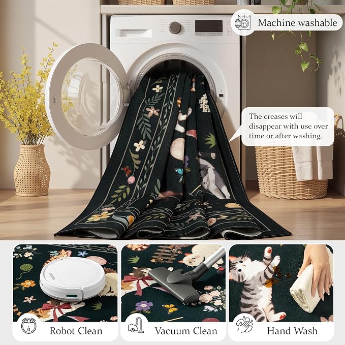 Unirea 4x6 Black Cat Area Rug for Bedroom, Living Room, Medium Washable Kids Rug - Image 5