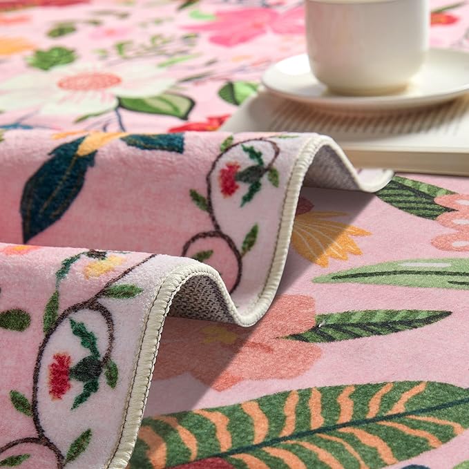 Latte&Fog Pink Hallway Runner Rug 2x10, Non Slip Washable Floral Runner Rugs - Image 7