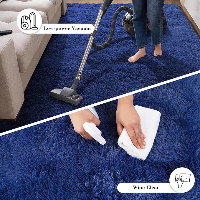Blue Fluffy Rug Shag Area Rug, 8x10 Area Rugs - Image 5