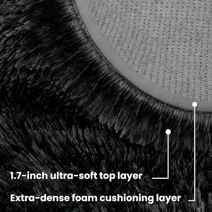 Black Round Fluffy Rug 6ft Plush Fuzzy Shaggy Carpet, Soft Rugs - Image 7