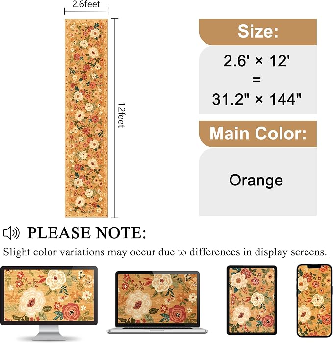 DUKINO 2.6x12 Kitchen Runner Rug, Lightweight Floral Washable Rug - Image 2