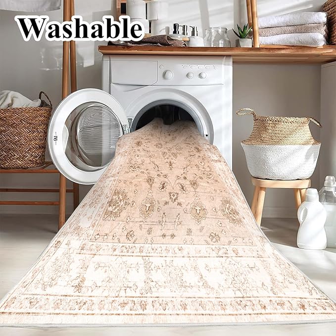 CHAMPLANT Area Rug 6x9 Washable Rug Tangerine Vintage Traditional Floor Cover - Image 3