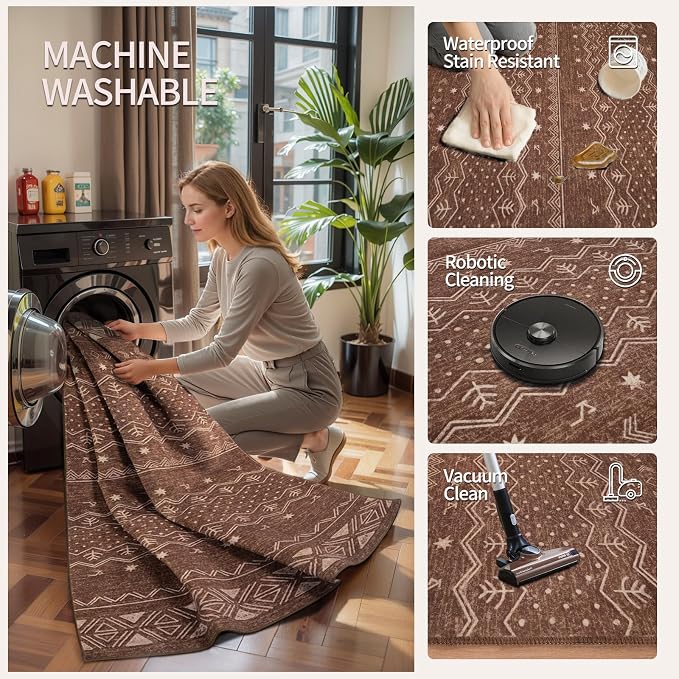 SERISSA Hallway Runner Rug, Soft Low-Pile Geometric Indoor Long Carpet - Image 3