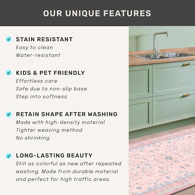 Pink Rugs for Bedroom Girls, 5x7 Washable Area Rug for Living Room Nursery Kids - Image 7