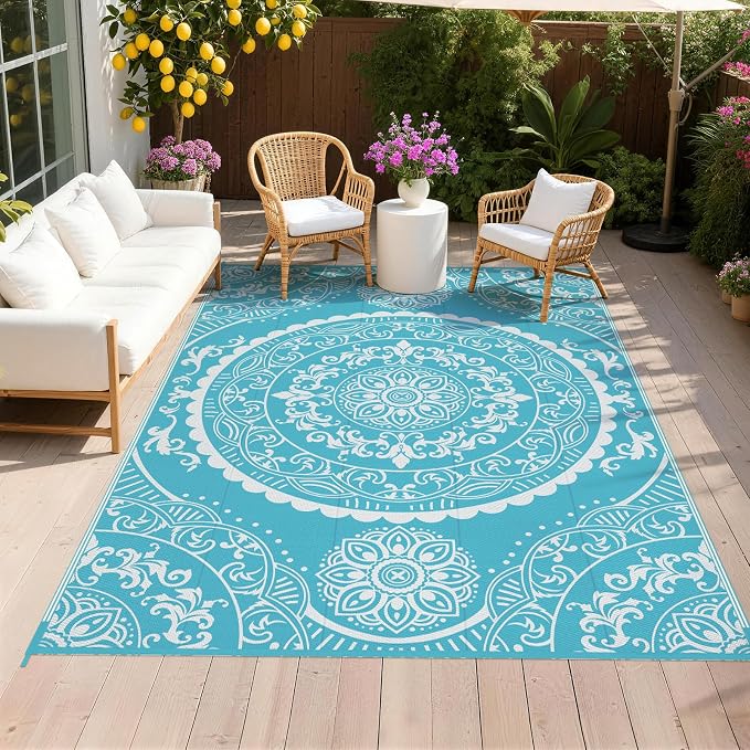 Pauwer Waterproof Outdoor Rug 6x9, Reversible Plastic Straw Patio Camping Rug by Pauwer
