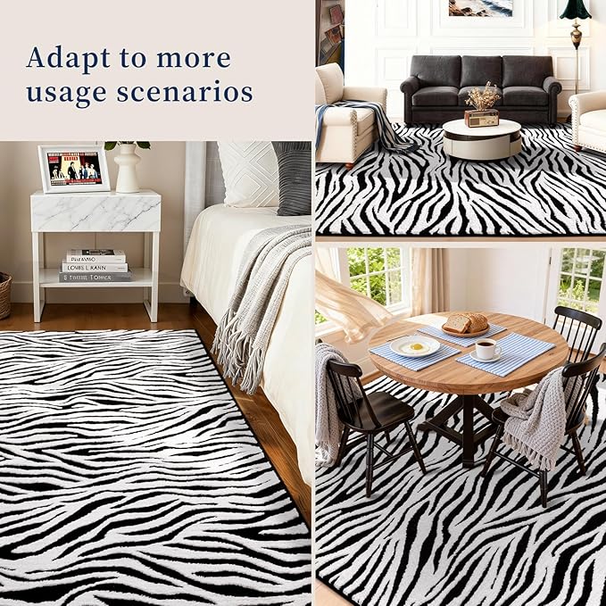 YIHOUSE 4x6 Ft Zebra Area Rugs, Abstract Modern Black and White Washable Rug - Image 3