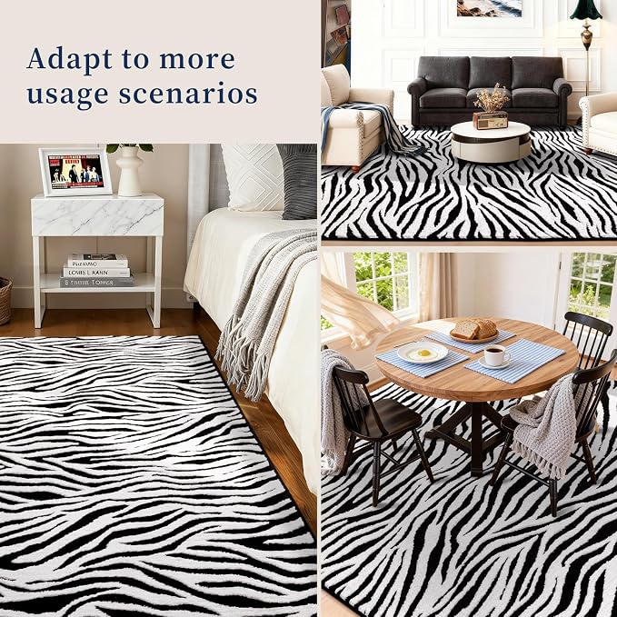 YIHOUSE 8x10 Ft Zebra Area Rugs, Abstract Modern Washable Black and White - Image 3