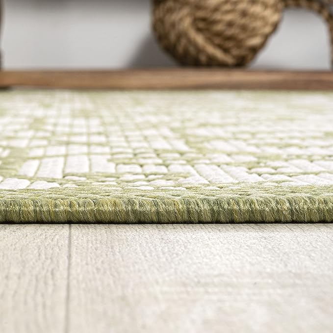 JONATHAN Y Vintage Filigree Indoor Outdoor Area Rug 5X8 Green/Cream, Madrid - Image 7