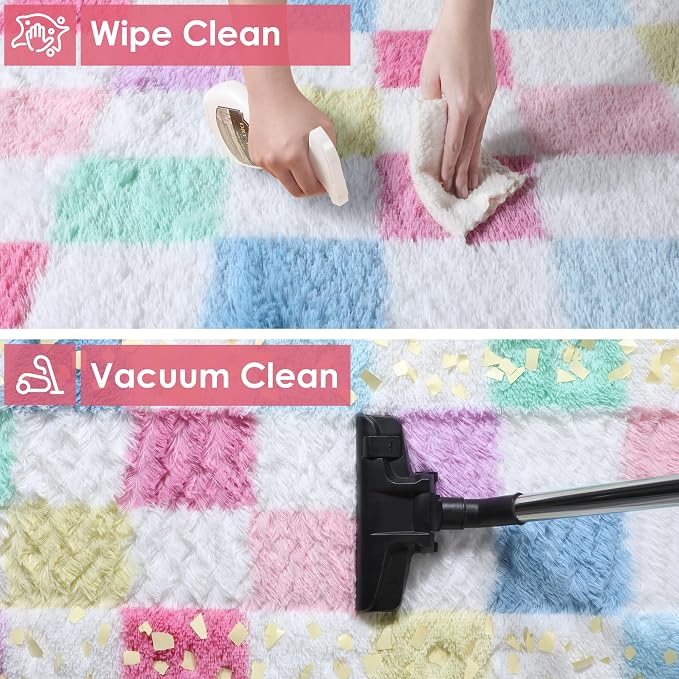KICMOR Checkered Rug 8x10 for Living Room, Rainbow Colorful Fluffy Soft Large - Image 6