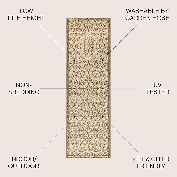JONATHAN Y Vintage Filigree Indoor Outdoor Runner Rug 2X10 Beige/Brown - Image 2