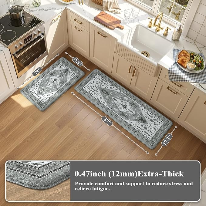 Collive Boho Kitchen Rugs and Mats 2PCS, Cushioned Anti Fatigue Kitchen Mats - Image 2