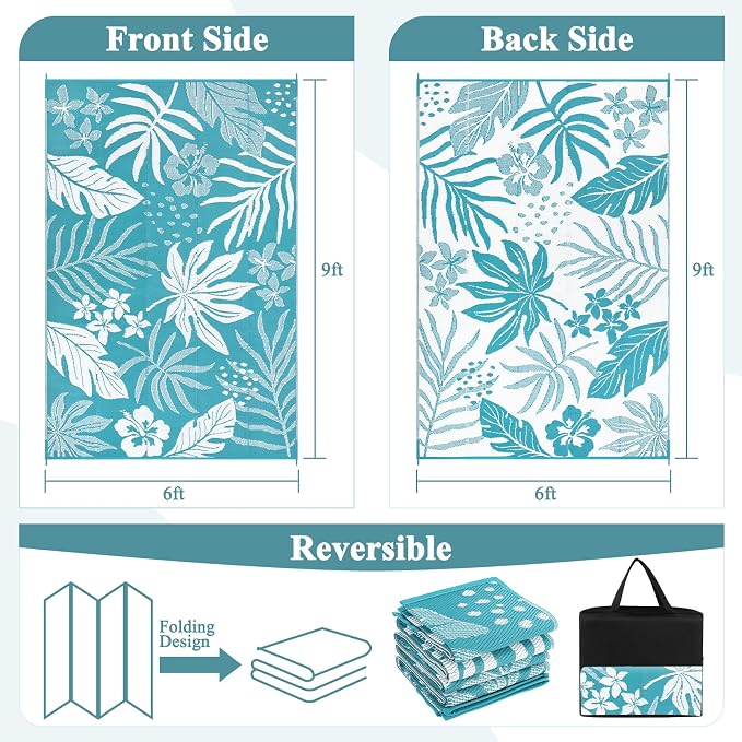Pauwer Waterproof Outdoor Rug 6x9, Reversible Plastic Straw Patio Camping Rug - Image 2