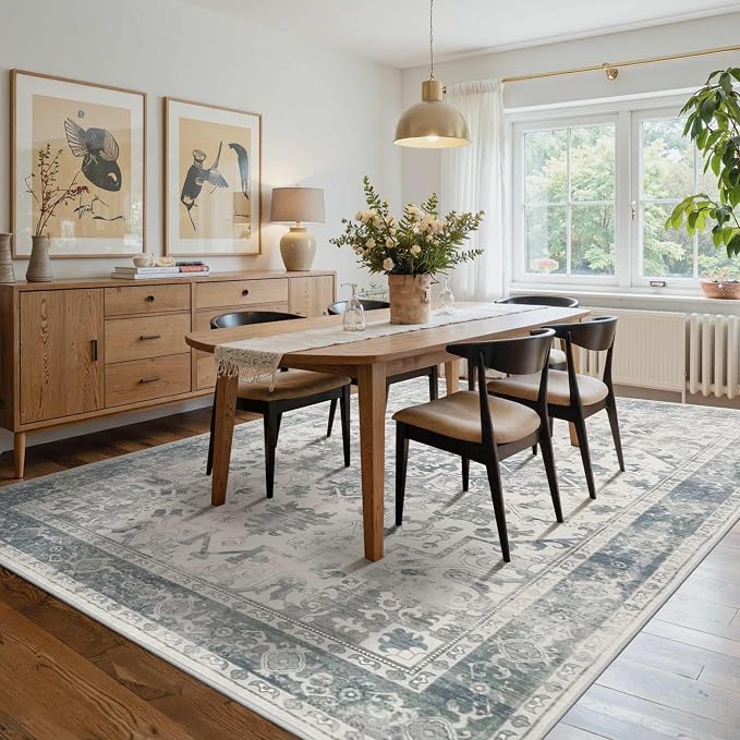 Rugxara 6x9 Washable Area Rug for Living Room, Neutral Vintage Large Boho Rugs - Image 4