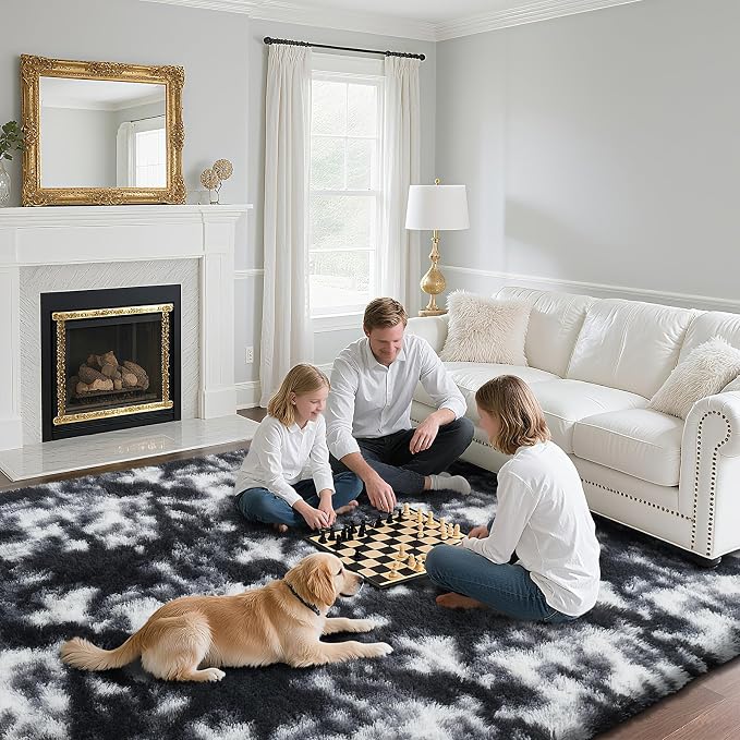yongyangjuxin Fluffy Rug Shag Area Rug, Mottling Black 6x9 Area Rugs - Image 4
