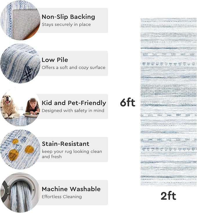 2x10 Runner Rug Machine Washable Non Slip Area Rug Distressed Neutral Moroccan - Image 5