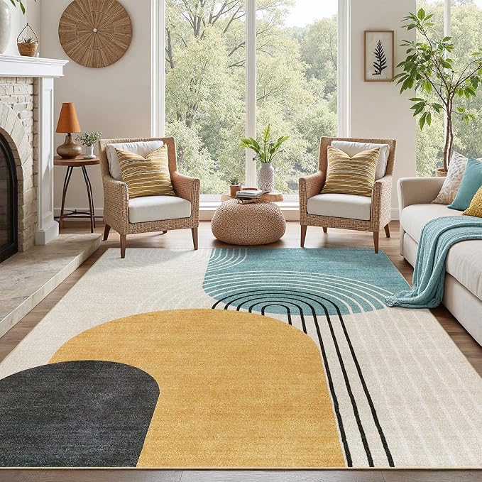 DCX Abstract Machine Washable 10x13 Rug, Mid Century Modern Rug by DCXWashableRug