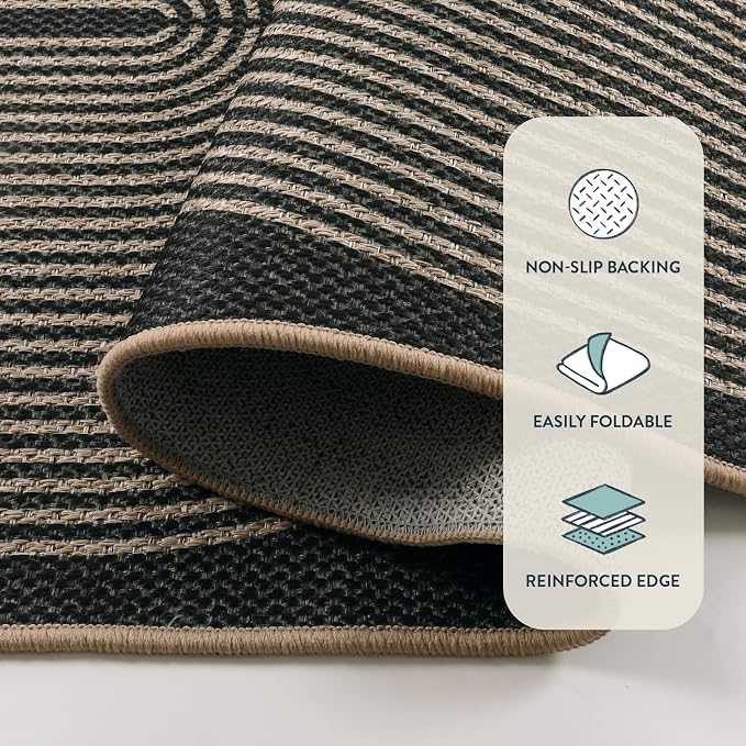 Lahome Enfys Modern Rainbow Easy Jute Outdoor Patio Rug, 3x5 Black Washable Rugs - Image 3