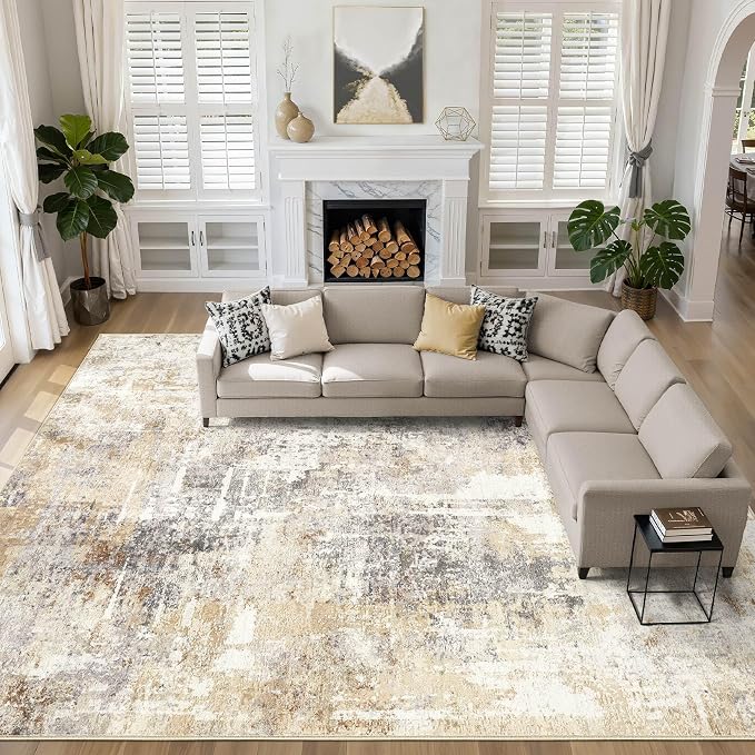12x18 Rug Living Room: Washable Extra Large Abstract Modern Soft Area Rug Stain by LOONGRUG