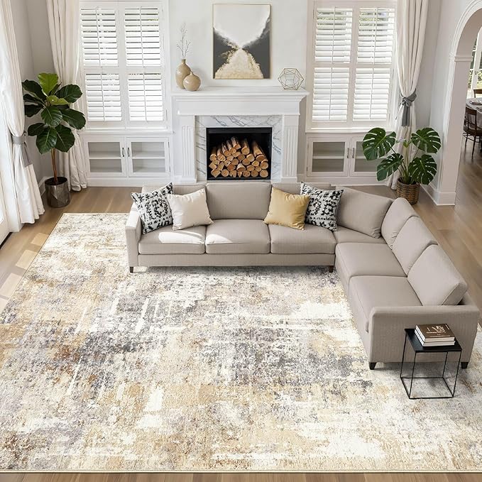 Large Area Rugs 12x15: Washable Abstract Modern Soft Rug Stain Resistant Indoor by LOONGRUG