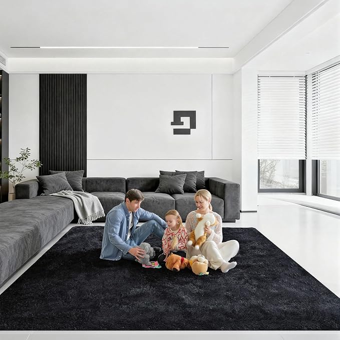 8x10 Area Rugs for Living Room, Large Fluffy Black Rugs for Bedroom, Fuzzy Shag by Unknown