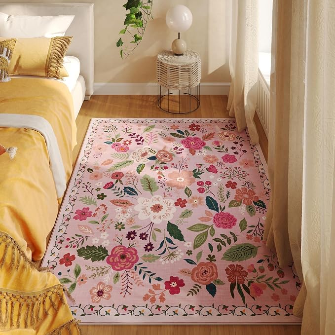 Rugcomf Bedroom Rug 3x5 Rug Washable Area Rug Non Slip Low Pile Boho Floral - Image 3