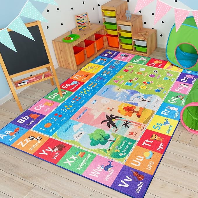 Macgace ABC Kids Rug for Playroom, 4x6 Washable Classroom Area Rugs, Toddler by Macgace