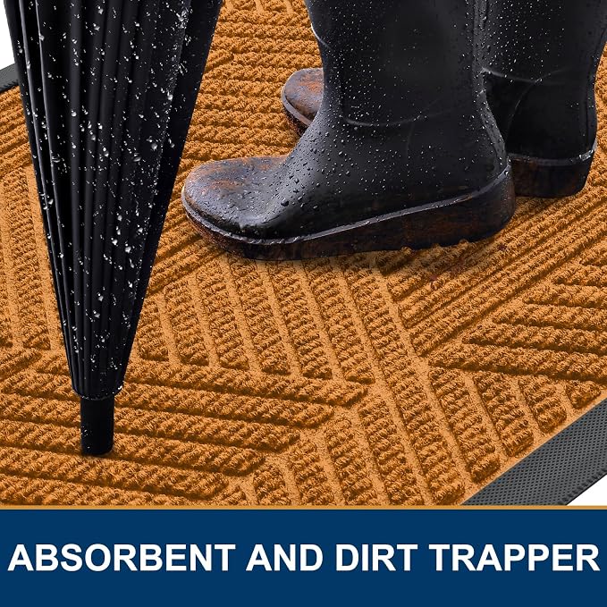 Smiry Front Door Mat Outside Entrance, Heavy Duty Sturdy Natural Rubber Doormat - Image 3