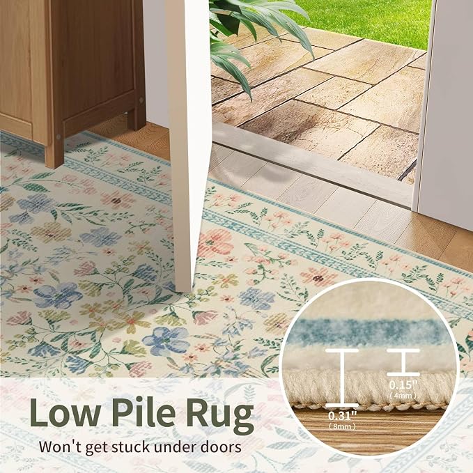 Rugxara 2'6" x 8' Floral Runner Rug, Washable Runners - Image 6