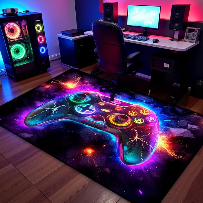 5x7 ft Neon Gaming Area Rug for Boys Room, Colorful Game Controller Carpet for - Image 7