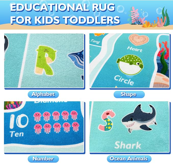 ABC Kids Ocean Rug for Playroom, 4x6 ft Alphabet Classroom Rug, Educational - Image 6