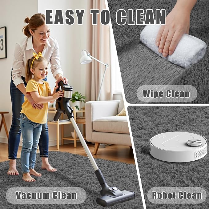 5x7 Area Rug for Living Room:Ultra Soft Fluffy Shag Dark Grey Rugs, Large Fuzzy - Image 6