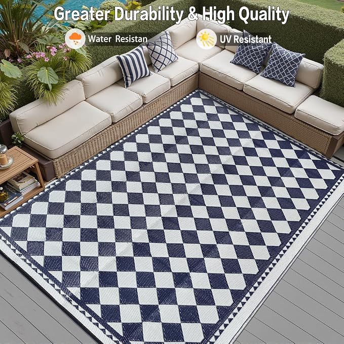 HUGEAR Outdoor Waterproof Rug 6'x9' Plastic Straw Rugs Washable Reversible - Image 4