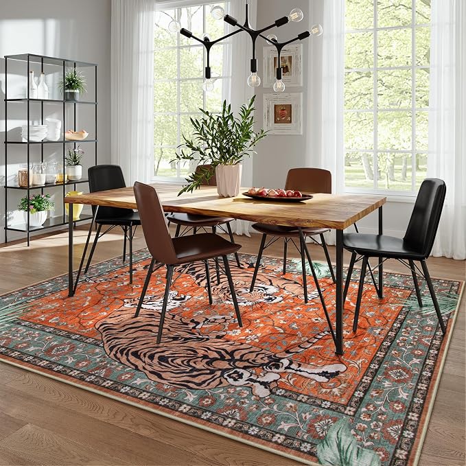 Moynesa Tiger Washable Area Rug, 9x12 Living Room Rug, Vintage Non Slip Large - Image 7