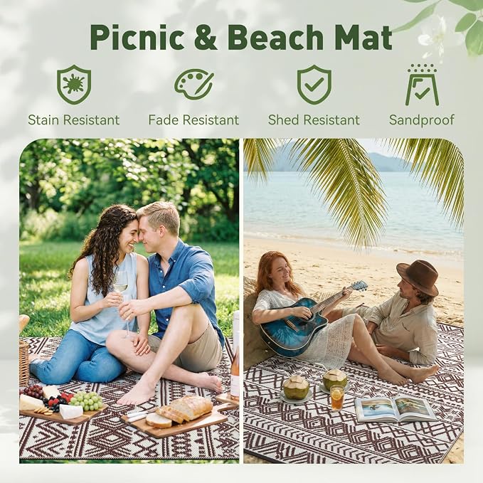 MontVoo-Outdoor Rug Carpet Waterproof 6x9 ft Reversible Patio Rug RV Camping - Image 5