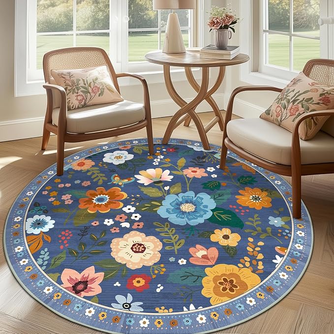 RELEANY Floral 8ft Area Rugs Washable Print Boho Cute Carpet Non Slip Flower - Image 9