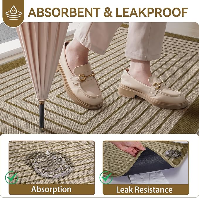 Front Door Mat 31''x47'', Absorbent Dirt Resist Washable Non Slip Low-Profile - Image 3