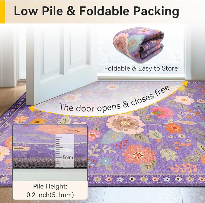 RELEANY Floral 7x9 Area Rugs Washable Print Boho Cute Carpet Non Slip Flower - Image 6