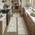 Neutral Kitchen Rug Set of 3 Washable Taupe Vintage Kitchen Mats by WondRg