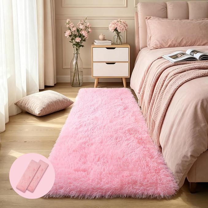 KCHOWUA Pink Fluffy Fuzzy Small Area Rugs - Image 2